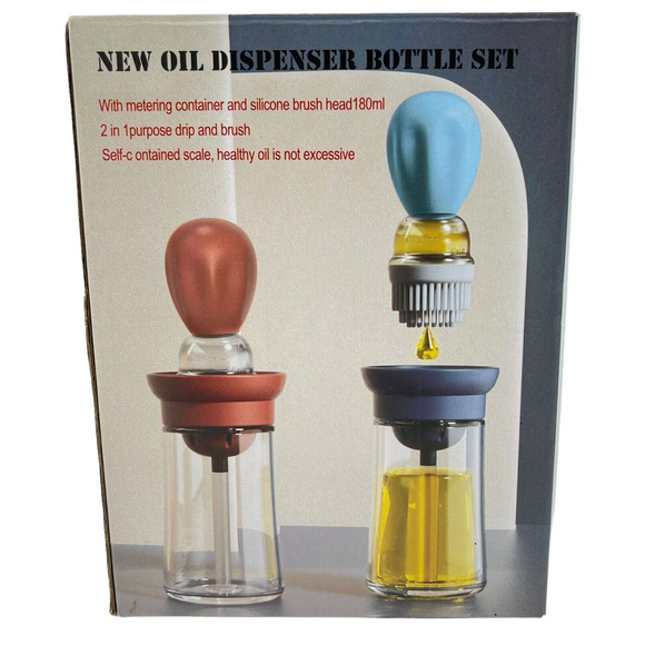 Kitchen Oil Vinegar Dispenser Bottle Set Glass Cruet Silicone Brush Stopper NEW - Picture 6 of 9